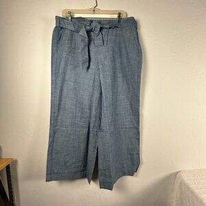 J. Crew Womens  16 Blue Chambray Cotton Cropped Straight Tie-Waist Pants NWT$79